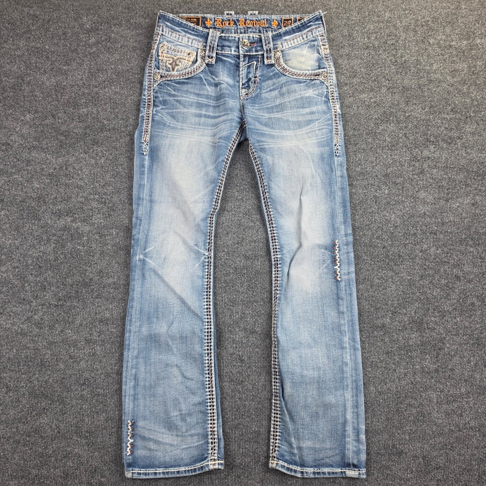 Rock Revival Slim Boot Jeans Men's 29 x30 "Wales" Light Wash Western Denim Blue